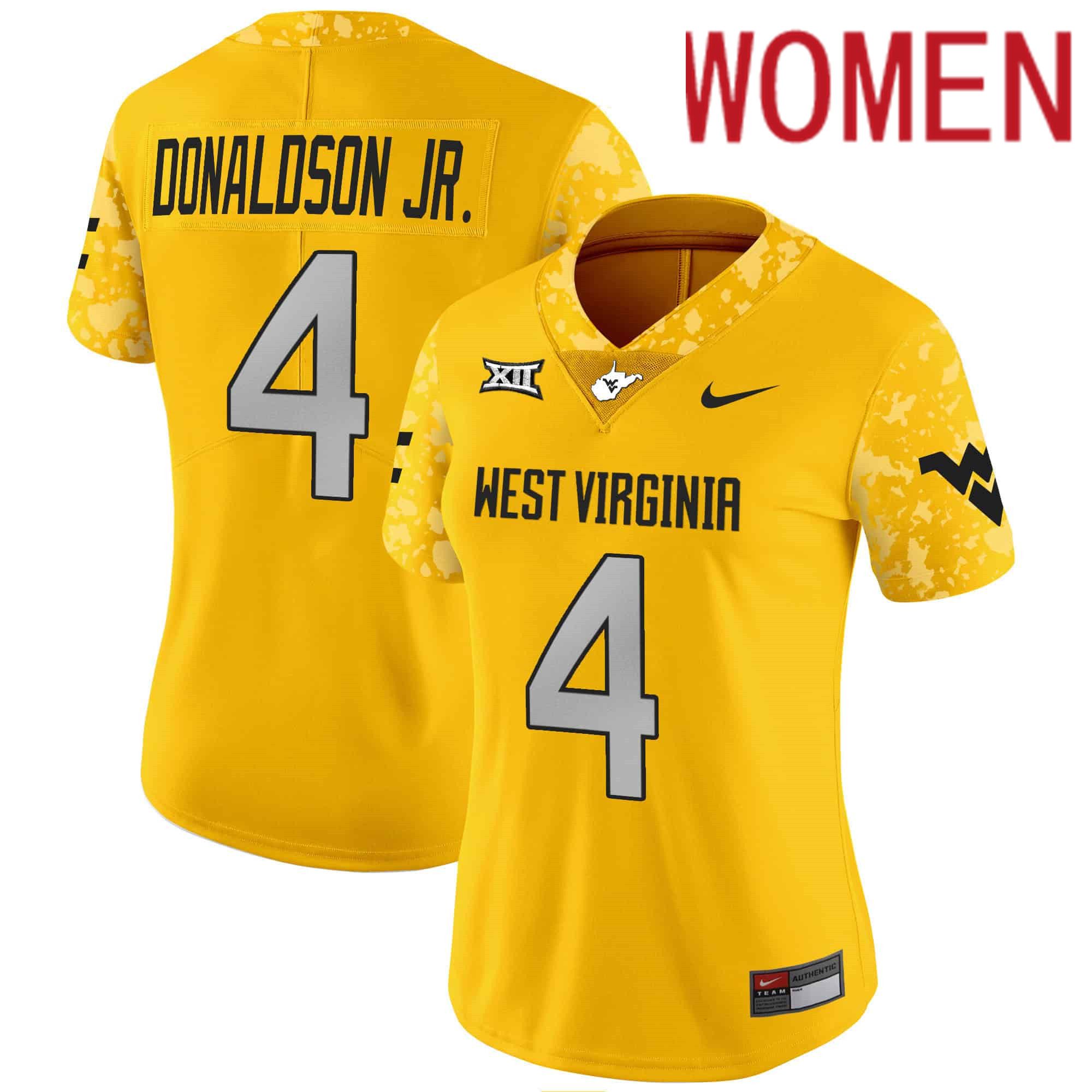Women West Virginia Mountaineers #4 Donaldson jr Yellow 2024 Nike Vapor Limited NCAA Jersey